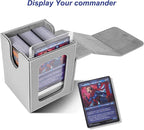 AFIING MTG Deck Box for Commander Display,Card Deck Box Fits 100 Double Sleeved Cards, Magic Commander TCG Card Storage Box with 2 Dividers,Drawstring Bag and 1 Toploader(Silver/grey)