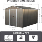 10 x 8 FT Outdoor Storage Shed, Metal Garden Shed with Floor Frame, Large Tool Shed Outdoor Storage with Lockable Sliding Doors & Air Vents, Storage House Waterproof for Backyard, Lawn, Gray