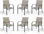 HERA'S HOUSE Patio Dining Chairs Set of 6, 36" Textilene Fabric Outdoor Chair with Wrought Iron Metal Frame Support 350lbs for Lawn Garden Backyard, Brown