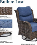 HILLGA Luxury Patio Furniture Set with 6-inch Thick Cushion, Outdoor High Back Swivel Rocker Patio Chairs, 2PCS Wicker Conversation Set for Deck Yard and Poolside, Blue (V2)