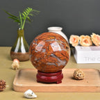 JIC Gem Natural Healing Crystal Sphere Ball Yellow Agate Crystal Decorative Ball with Display Stand Chakra Meditation Fengshui (80-90mm)