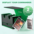 Card Deck Box for MTG, Double Card Storage Box with 2 Commander Display & 1 Dice Tray, Fits 200+ Double Sleeved Cards, Organizer for CCG TCG Sports Cards (Black Green)
