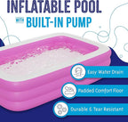 Pink Inflatable Swimming Pool (82.6'' x 59'' x 23.6'') Built-in Air Pump Inflatable Kiddie Pool, Family Pools for Kids and Adults - Self Inflating Backyard Blow Up Pool for Toddlers & Babies (Medium)