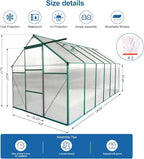 Favfurish 6x12 FT Greenhouse, Outdoor Polycarbonate Hot House, Garden Plants Green House with Raised Base, Sliding Door and Adjustable Vent Roof for Outdoor Patio, Green