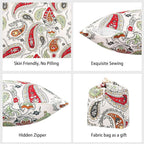 Magpie Fabrics Pack of 2 Outdoor Waterproof Throw Pillow Covers 18 x 18 Inch, Christmas Decorative Cushion Sham Pillowcase Shell for Garden Patio Tent Balcony Couch Sofa(Paisley Red Beige)