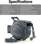 GLAHODEN Retractable Garden Hose Reel 5/8 in x 90 ft, 2025 Upgraded Dual Ratchet Lock UV & Freeze Protection Brass Seal Slow Retraction Anti-Tangle Hose 180°Swivel Reinforced Scaffold Wall Mount