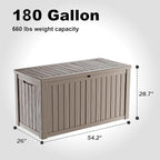 ROJIK Outdoor Storage Housing Deck Box - Waterproof Patio Furniture, Garden Tools, Cushions, Pool Accessories Storage Bench with Lockable Lid and Side Handles (Grey, 180 Gal)