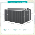 9x11 FT Outdoor Metal Storage Shed with Lockable Door, Steel Garden Utility Shed with Vents, Backyard Patio Tool Shed for Lawn Equipment, Bike, Firewood and Mower Storage, Gray