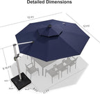 PURPLE LEAF 12ft Patio Umbrella With Base Solar powered LED Cantilever Umbrella with LED lights Windproof Outdoor Offset Umbrella for Garden Deck Pool Patio, Navy Blue