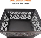 33-Inch Square Fire Pit, Large Metal Fireplace/Firepit with Mesh Lid, Poker, Waterproof Cover
