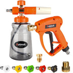 Short Pressure Washer Gun with Swivel 5200 PSI，Power Washer Gun Compatible with Foam Cannon - Car Wash Foam Gun-1/4 Quick Connector, with Nozzle Tips (MRP-003-B-spray Gun+Foam Pot)