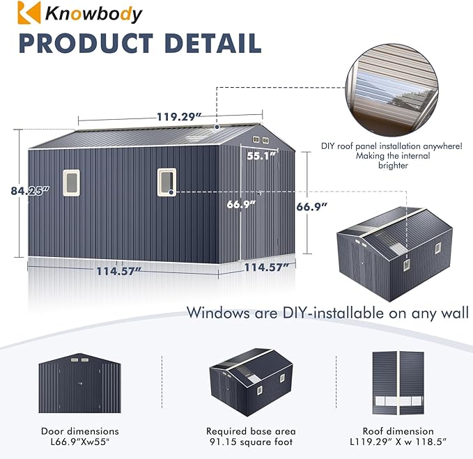 Metal Shed 10x10x7 FT, Enhance Your Space with Natural Lighting, Outdoor Storage Steel Sheds with Windows, Translucent Roofs, and Lockable Doors, Ideal for Garden & Patio
