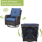 Rilyson 6 Piece Outdoor Patio Furniture Set - Rattan Wicker Patio Conversation Sets with 2 Swivel Rocker Chairs,2 Ottomans,1 Loveseat and 1 Coffee Table for Outside Porch Deck Backyard(Brown/Blue)