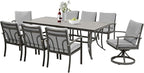 HAPPATIO 9-Piece Patio Outdoor Dining Set - All Aluminum Patio Table and Chairs Set for 8 Includes 1 Rectangular Dining Table, 6 Dining Chairs, and 2 Swivel Chairs with Cushions for Lawn, Deck