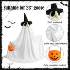 Watayo 2 Pcs/Set Halloween Ghost Porch Goose Outfits, Lawn Goose Statue Ghost Costume, Garden Goose Ghosts Clothes with Pumpkin Bucket for 23" Statue Halloween Fall Outdoor Patio Yard Decoration