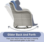 Wicker Outdoor Conversation Set-6 Pieces Outdoor Wicker High Back Couch with Swivel Rocker Chairs Patio Furniture for Deck Poolside Backyard-Light Grey/Blue