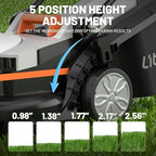 Litheli 13.4inch Electric Lawn Mower Cordless,Grass Cutter Machine for 2600 Sq.Ft.Lawnmower with Brushless Motor, 8 Gallon Capacity, Cutting Height from 1 to 2.5 in, Includes 2X4.0 Ah Battery.