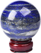 JIC Gem Lapis Lazuli Crystal Sphere with Wooden Stand,Decorative Crystal Ball Blues Gemstone Sphere for Meditation,Feng Shui,Witch-Style Decor,Office Table 70-80mm