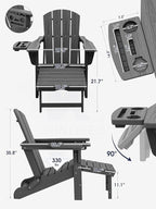 KINGYES Adjustable Folding Adirondack Chair with Footrest & 4-in-1 Multi-Functional Armrest Organizer Set of 4, HDPE Foldable Reclining Adirondack Chair with Pull-Out Ottoman, Grey