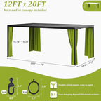 Gazebo Universal Replacement Privacy Curtain,12'×20' Gazebo Outdoor Waterproof Curtains, 4-Panels Sidewall Curtains with Double Zipper for Patio Canopy, Garden and Backyard (Curtain Only)