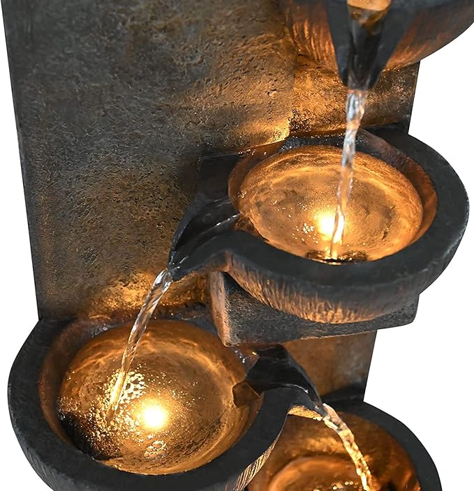 40" Outdoor Water Fountain with LED Lights 5-Tier Polyresin Rock Indoor Modern Floor-Standing Waterfall Fountains for Home Garden, Yard, Patio, Office, Deck Home Art Decor Brown