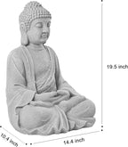 TOETOL Zen Garden Asian Buddha Statue Outdoor Indoor Yard Decor 20” High Patio Deck Sculptures Magnesium Oxide Stone Grey Home Entryway Hallway