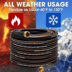 Heavy Duty Garden Hose – 5/8 Inch Flexible, Lightweight Hybrid Hose with 600 PSI Burst Pressure, Swivel Handle, and Durable Copper Male/Female Fittings (Black, 100FT)