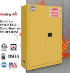 FireKing Yellow Flammable Safety Cabinet, Flammable Liquids Storage Cabinet, 45 Gallon Steel Safety Cabinets with Manual Door for Commercial, Industrial & Home Use, 43" x 18" x 65"