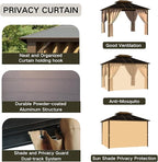 Kingdura Hardtop Gazebo 10'x12' with Double Polycarbonate Roof Canopy, Outdoor Gazebo with All-Weather Resistant Aluminum Frame Permanent Pavilion, UV Blocking for Patio Lawn Garden (Brown)