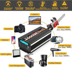 3000W Power Inverter 12V DC to AC 110V/120V (Peak) 6000W Converter 3 sockets car Inverter with Remote Control and LED Display 3.4A USB Port