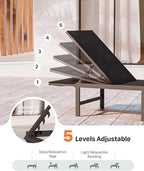 Chaise Lounge Chair Outdoor,Aluminum Patio Lounge Chairs,Lounge Chairs with 5 Adjustable Backrest and Headrest Pillows for Outside Beach,Black