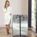 Smartmak Far Infrared Sauna, Full Body One Person SPA Set with Portable Time & Tempreture Remote Control, Heating Foot Pad and Foldable Reinforced Chair(L 27.6’’ x W 31.5’’ x H 37.8’’) - Black Border