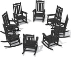 SERWALL Outdoor Rocking Chair Black Set of 8, All Weather Patio Rocking Chair, HDPE Poly Rocking Chair for Adults, Heavy Duty Front Porch Rocker