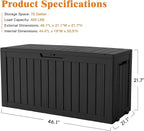 Outdoor Storage Box, Deck Box Waterproof 72 Gallon, Resin Outside Storage, Storage Bin for Package Delivery, Patio Furniture Cushion, Pool Accessories, Weatherproof and UV Resistant, Black