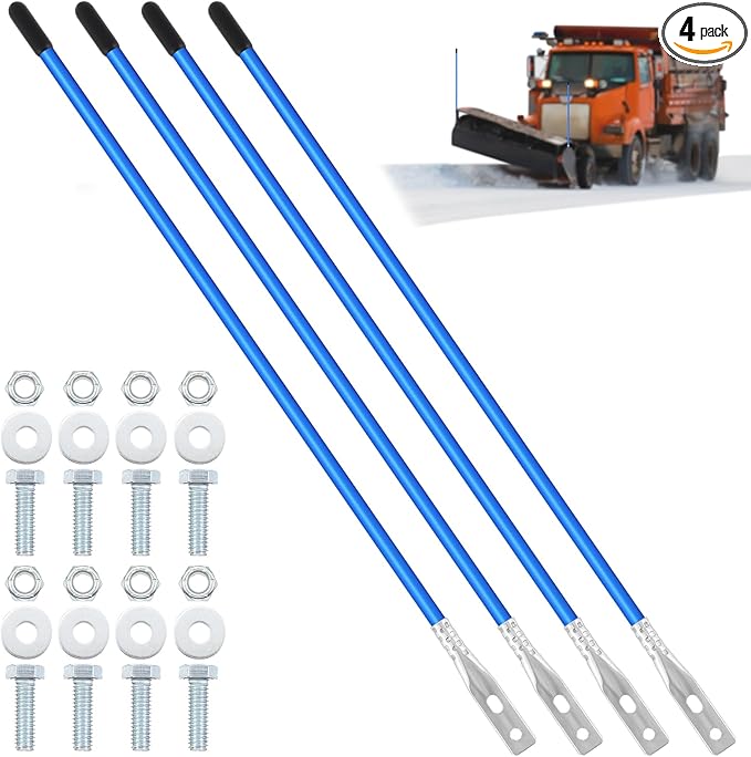 Lasnten 4 Pcs 36 Inch Snow Plow Blade Markers Guide Kit Steel Wire Inside Bolt on Bumper Guides High Visibility Easy Installation for ATV Western Snowplows(Blue)
