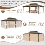 EROMMY 12' x 20' Gazebo Polycarbonate Double Roof Canopy with Aluminum Frame, Outdoor Permanent Metal Pavilion with Netting and Curtains for Garden Patio Lawns