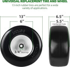 AR-PRO (2-Pack) 13x6.50-6 Flat Free Tire and Wheel - Universal 13x6.5-6 Solid Rubbe Riding Lawn Mower Tire with Rim - With 5.5"-7.8” Centered Hub and 3/4" Bearings extra 5/8" 1/2” Bushings