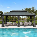 Domi 12' X 20' Hardtop Gazebo Large Outdoor Metal Gazebo with Galvanized Steel Double Roof Canopy, Aluminum Frame, Curtains and Netting for Patio, Deck, Garden, Grey