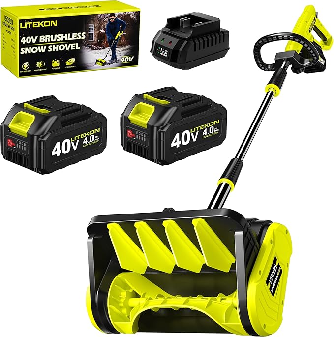 40V Brushless Cordless Snow Shovel, 13-Inch Electric Snow Blower with 2X 4.0Ah Batteries & Charger, Battery-Powered Snow Removal with 16.5FT Throw Distance for Patio, Deck, Driveway,Green