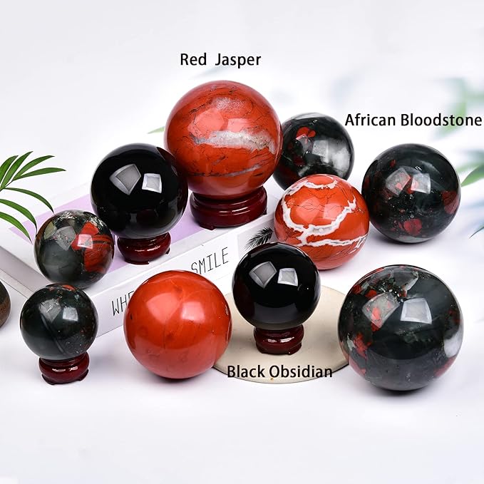 JIC Gem Red Healing Crystal Ball with Decoation Stand - Red Jasper Gemstone Sphere for Fengshui, Meditation & Energy Reiki (90-100mm)