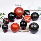 JIC Gem Large Healing Crystal Ball with Decoation Stand African Bloodstone Gemstone Sphere Ball for Meditation Energy Reiki Ball (90-100mm)