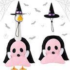 Sanwuta 1 Set Halloween Porch Goose Outfit Pink Ghost Pillow Design with Witch Hat for 23" Lawn Cement Goose Porch Geese Clothes Costume for Halloween Garden Patio Yard Outdoor Decorations