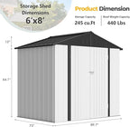 Furniwell 6x8 FT Outdoor Storage Shed, Metal Garden Sheds Outdoor Storage House with Single Lockable Door for Backyard Patio Lawn, White