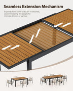 ZANDOR Expandable Patio Dining Table for 4-8 People, Aluminum Outdoor Square Table(55"-82.7") with Safety Lock,Adjustable Height-Wood Grain for Backyard,Garden,Porch, Yard,Poolside,Grey
