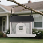 Bird Feeder House for Outdoors – White Metal Hanging Bird Feeder, Decorative Bird House Feeder for Cardinals, Finches, and Wild Birds, Weatherproof Backyard Garden Decor