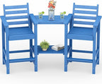 Tall Adirondack Chairs Set of 2, All Weather HDPE Poly Bar Height Balcony Adirondack Chair with Removable Double Connecting Trays, Outdoor Adirondack Barstools for Deck, Patio, Yard, Pool, Lawn