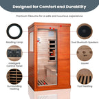 Sauna, Far Infrared Saunas for Home One Person Sauna Okoume Wood 800W/110V Low Emf Dry Sauna Indoor Sauna Room with Tempered Glass Door/Speakers/Air Hole and LED Lighting - 35.2 * 27.6 * 61.6 in