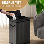 80 Liter/21 Gallon Large Trash Can with Lid, Garbage Bin Wastebasket Made of Bamboo, Outdoor Garbage Can/Waste Bin for Home, Office, Bathroom, Kitchen 24" HX15.8 WX11.8 D (Advanced Black)