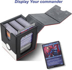 AFIING MTG Deck Box for Commander Display,Card Deck Case Fits 100 Double Sleeved Cards, Magic Commander TCG Card Storage Box with 2 Dividers,Dice Bag and 1 Toploader(Red Black)