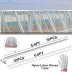 Spring Wire & Lock Channel - 30 Sets PVC Coated Spring Wire & Aluminum Alloy U-Channel Bundle with Nylon Gloves, 6.6 ft Farmer Greenhouse Frame Kit for Fix Poly Film Shade Cloth